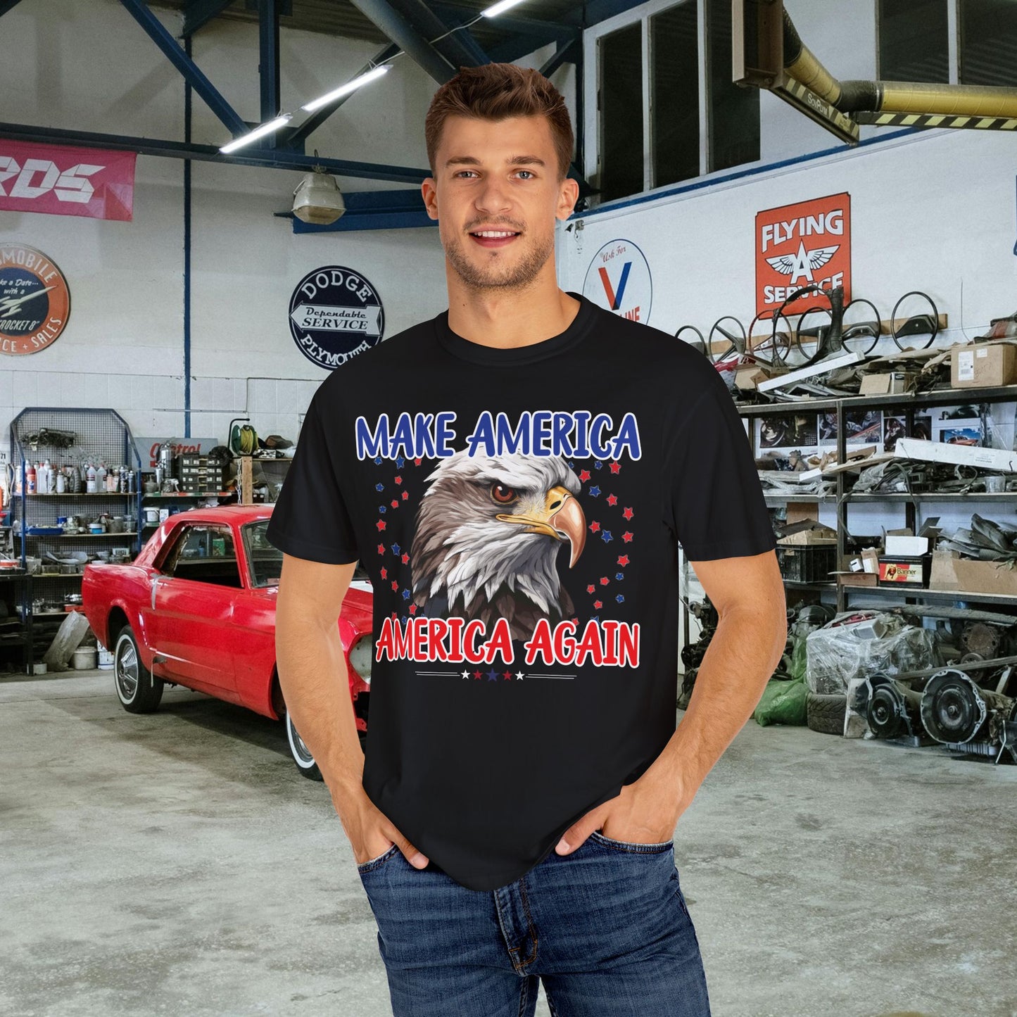 Make America America Again | Men's Garment-Dyed T-Shirt - Bald Eagle & Stars