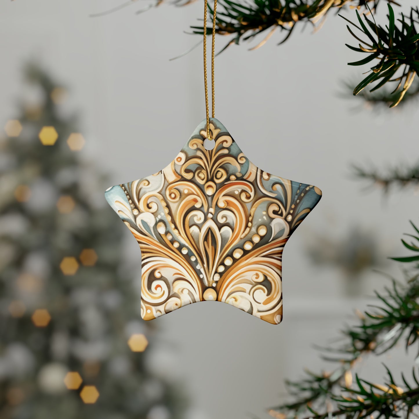 Blue & Gold Ceramic Christmas Ornaments (1pcs, 5pcs, 10pcs, 20pcs)