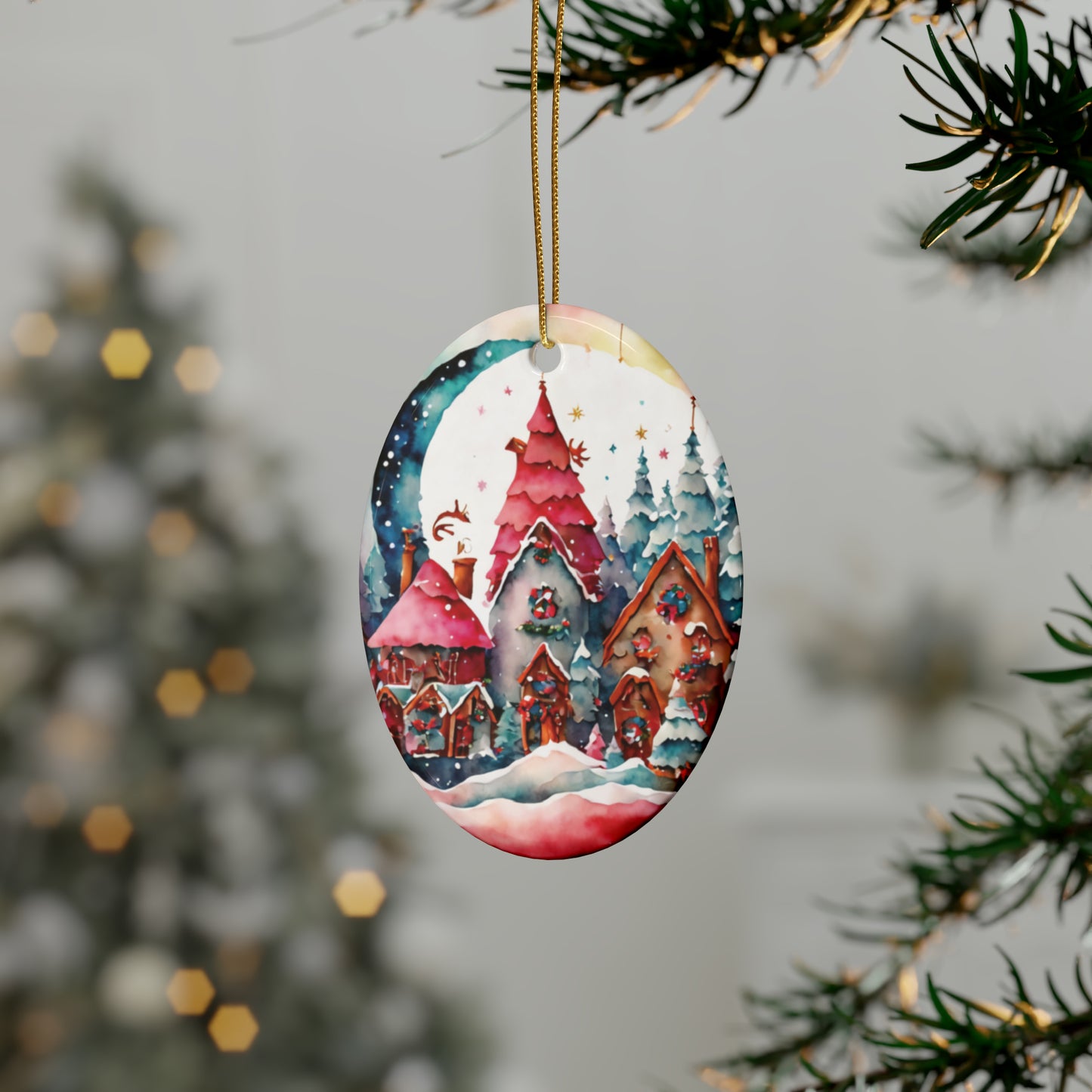 Idyllic Fantasy Christmas Scene | Ceramic Ornaments (1pcs, 5pcs, 10pcs, 20pcs) - 28