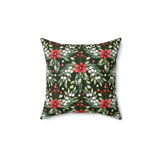 White Holly Berries | Spun Polyester Square Pillow - Holiday Cushion & Case - Available in 4 Sizes