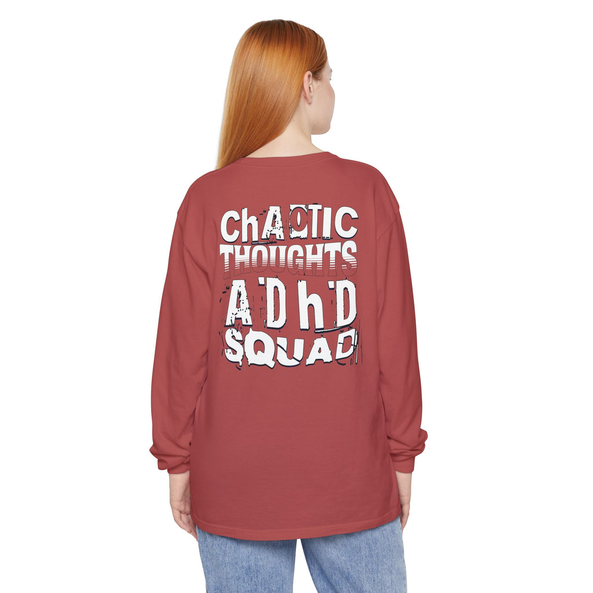 ADHD SQUAD | Unisex Garment-Dyed Long Sleeve Tee - Chaotic Thoughts That Are Constantly Fading Away