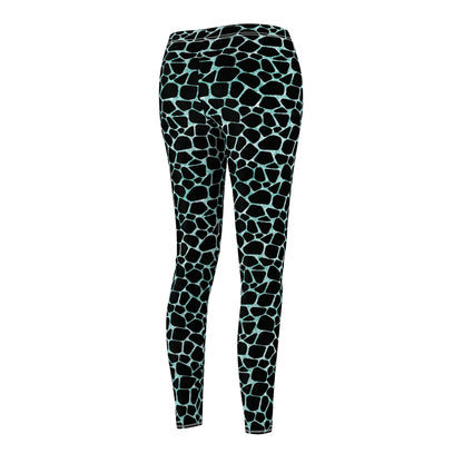 Aqua Giraffe Print - Women's Cut & Sew Casual Leggings