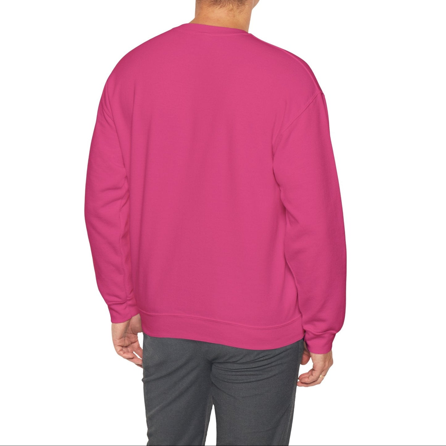 Person wearing a pink sweatshirt on a white background