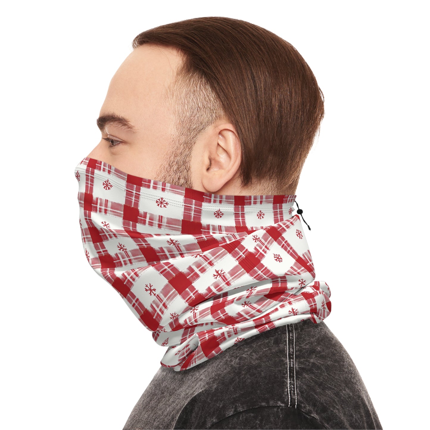 Snowflake Plaid Gaiter – Winter Warmth in Classic Red