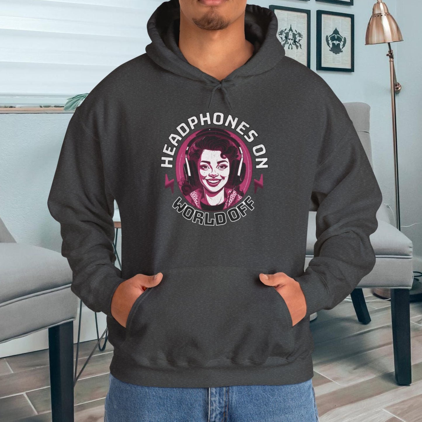 Headphones On - World Off - Unisex Heavy Blend™ Hoodie -  ADHD Sensitivities Awareness Focus