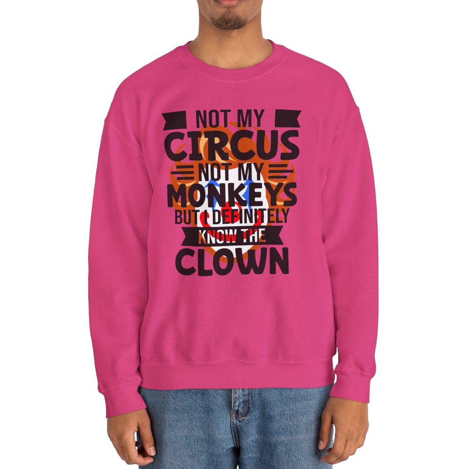 Person wearing a pink sweatshirt with text on a white background