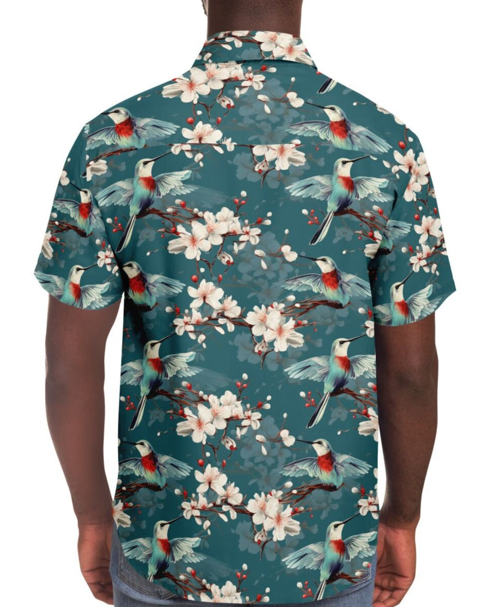 Wintertime Hummingbirds - Short Sleeve Button Down Shirt