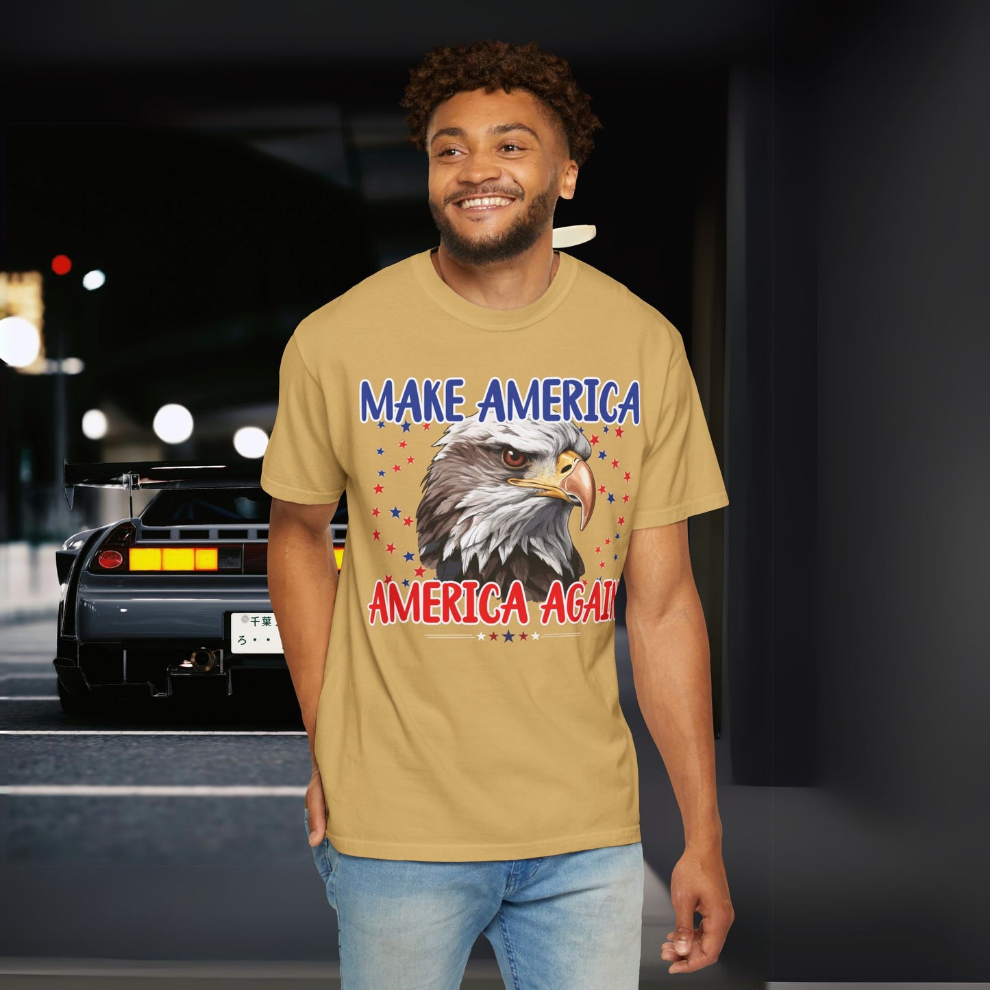 Make America America Again | Men's Garment-Dyed T-Shirt - Bald Eagle & Stars