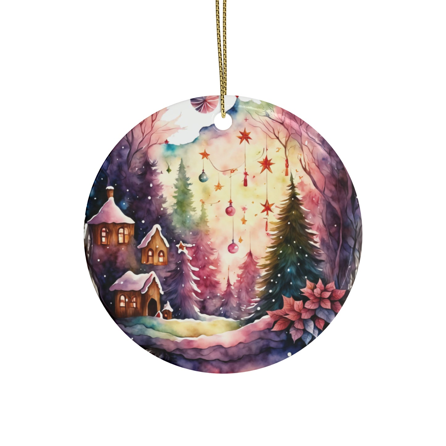 Idyllic Fantasy Christmas Scene | Ceramic Ornaments (1pcs, 5pcs, 10pcs, 20pcs) - 1