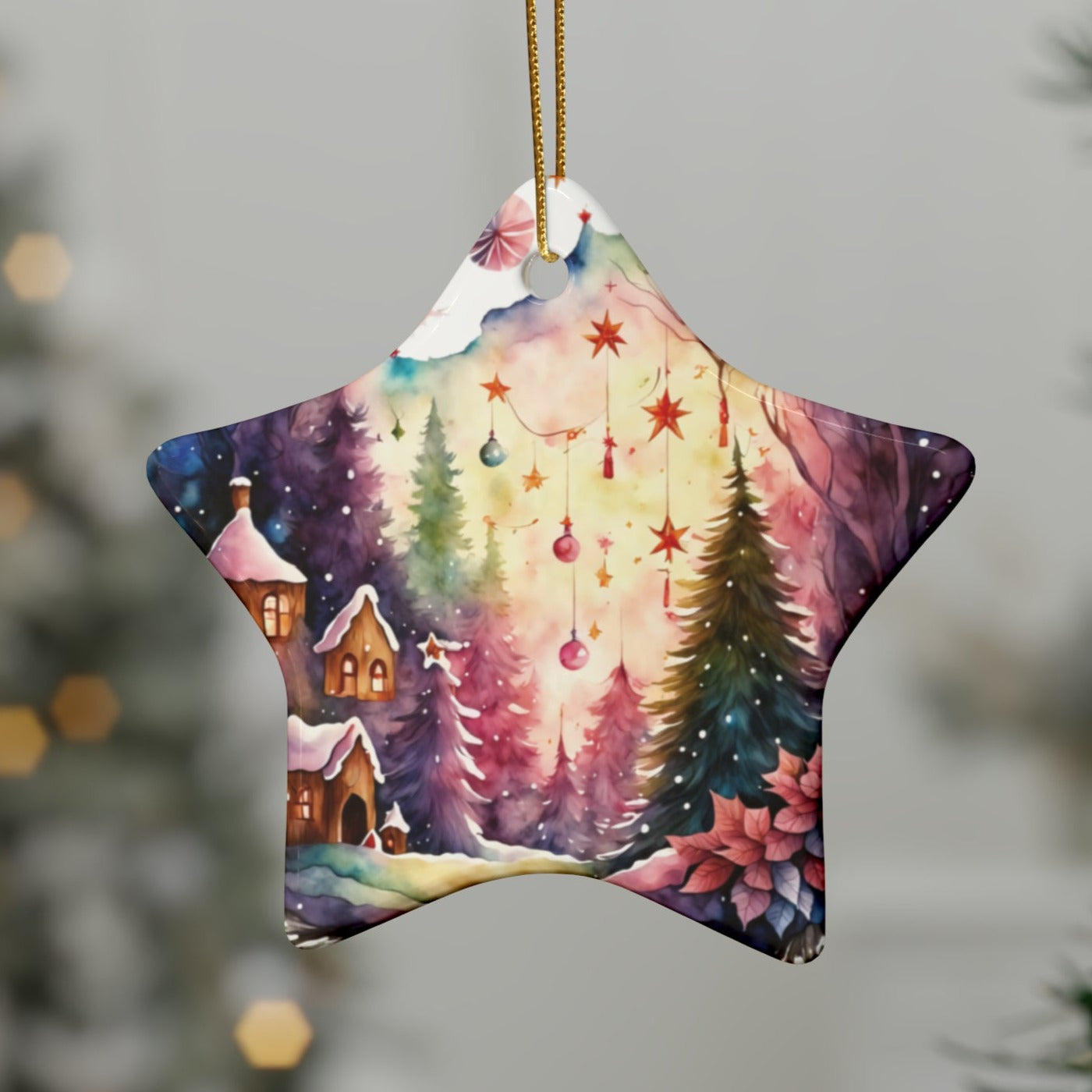 Idyllic Fantasy Christmas Scene | Ceramic Ornaments (1pcs, 5pcs, 10pcs, 20pcs) - 1