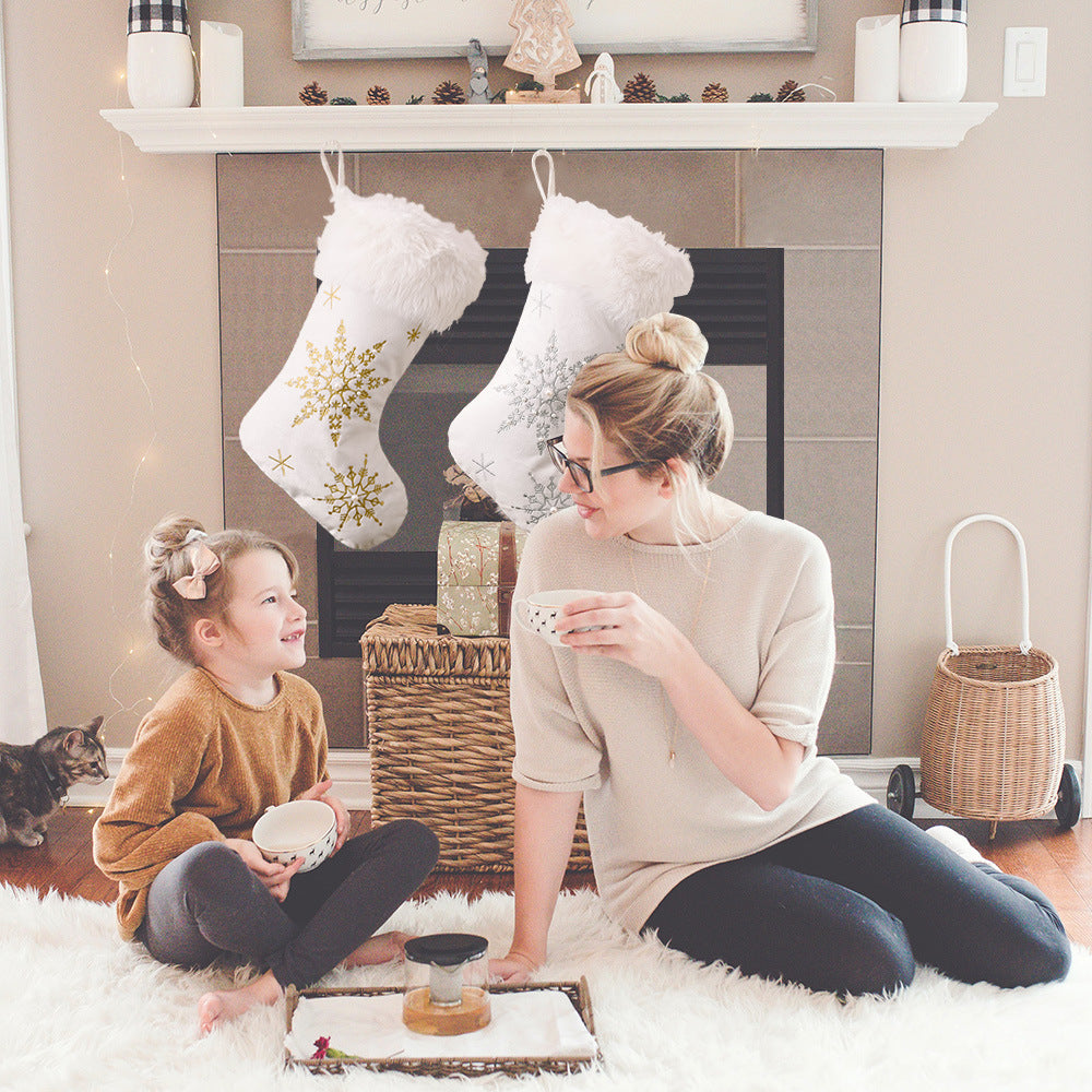 Pearl Snowflake | Luxury Christmas Stockings - Plush Holiday Decorations