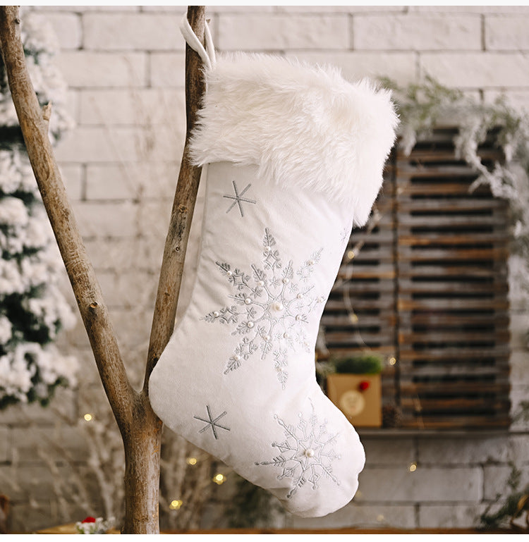 Pearl Snowflake | Luxury Christmas Stockings - Plush Holiday Decorations