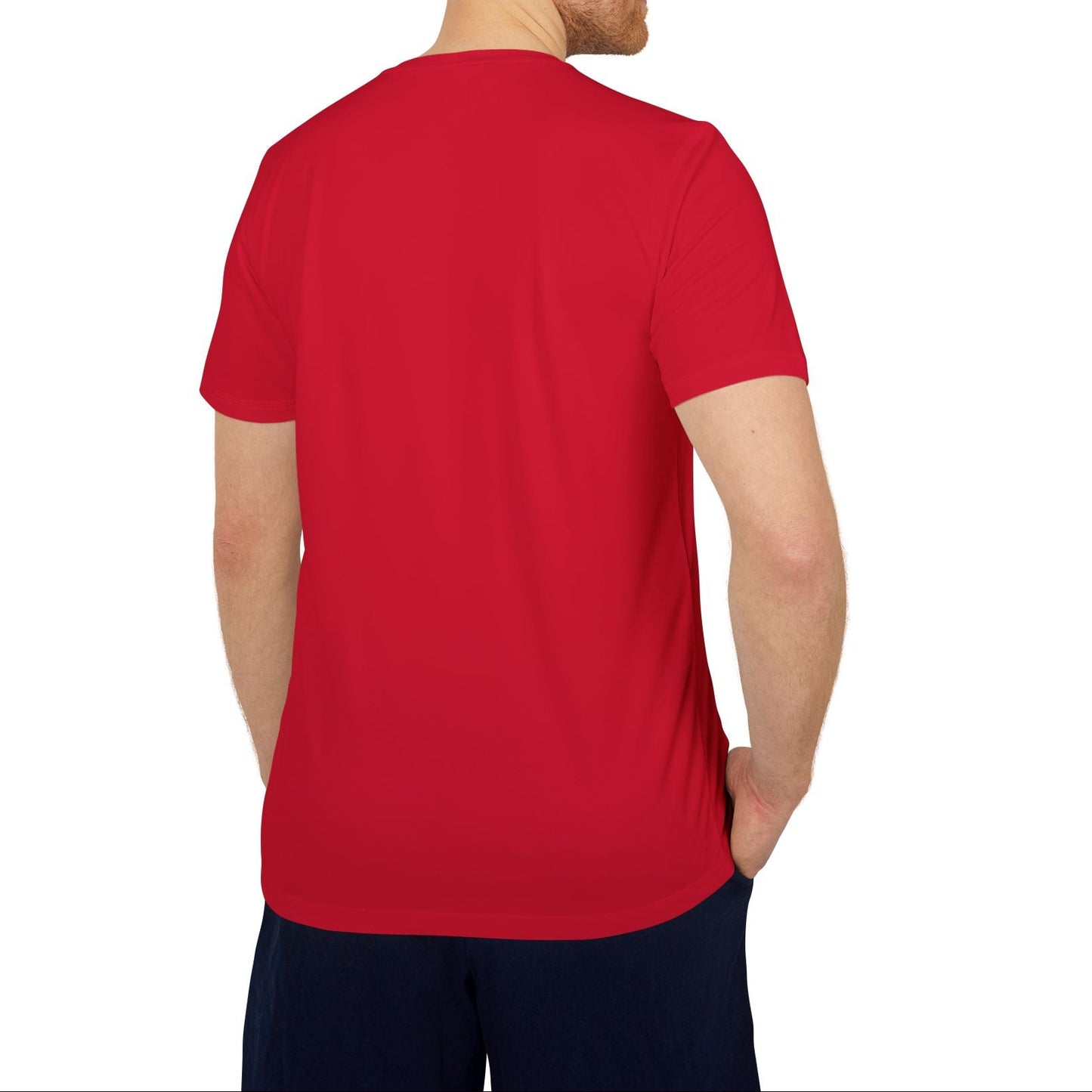 Man wearing a red t-shirt on a white background