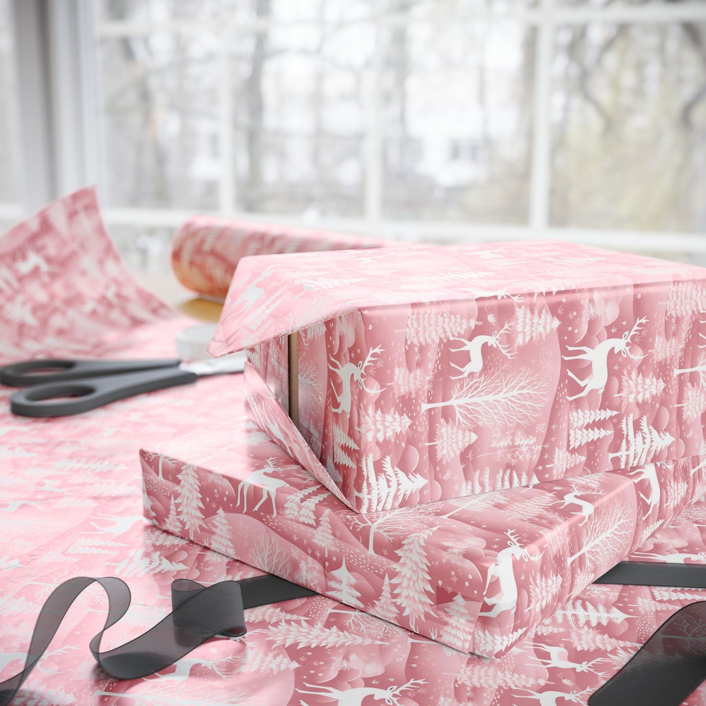 Pink Christmas Reindeer - Custom Wrapping Paper