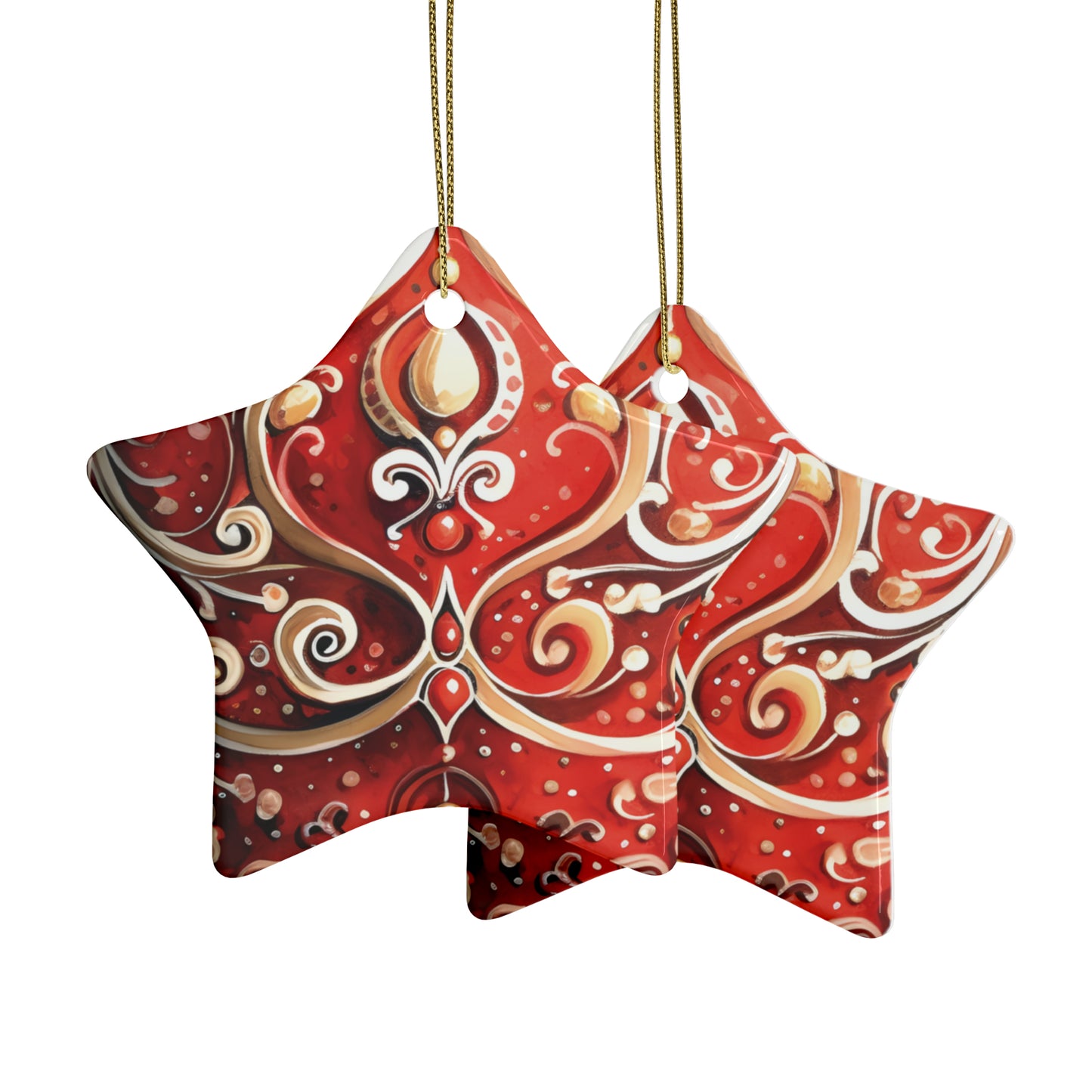 Red & Gold Flairs Ceramic Christmas Ornaments (1pcs, 5pcs, 10pcs, 20pcs)