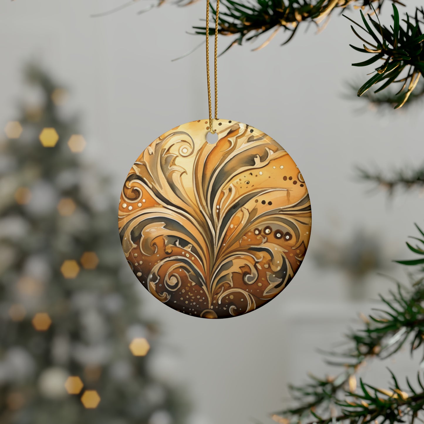 Gold Swirl Flairs Ceramic Christmas Ornaments (1pcs, 5pcs, 10pcs, 20pcs)