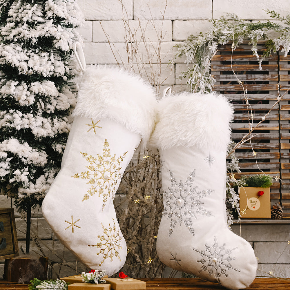 Pearl Snowflake | Luxury Christmas Stockings - Plush Holiday Decorations