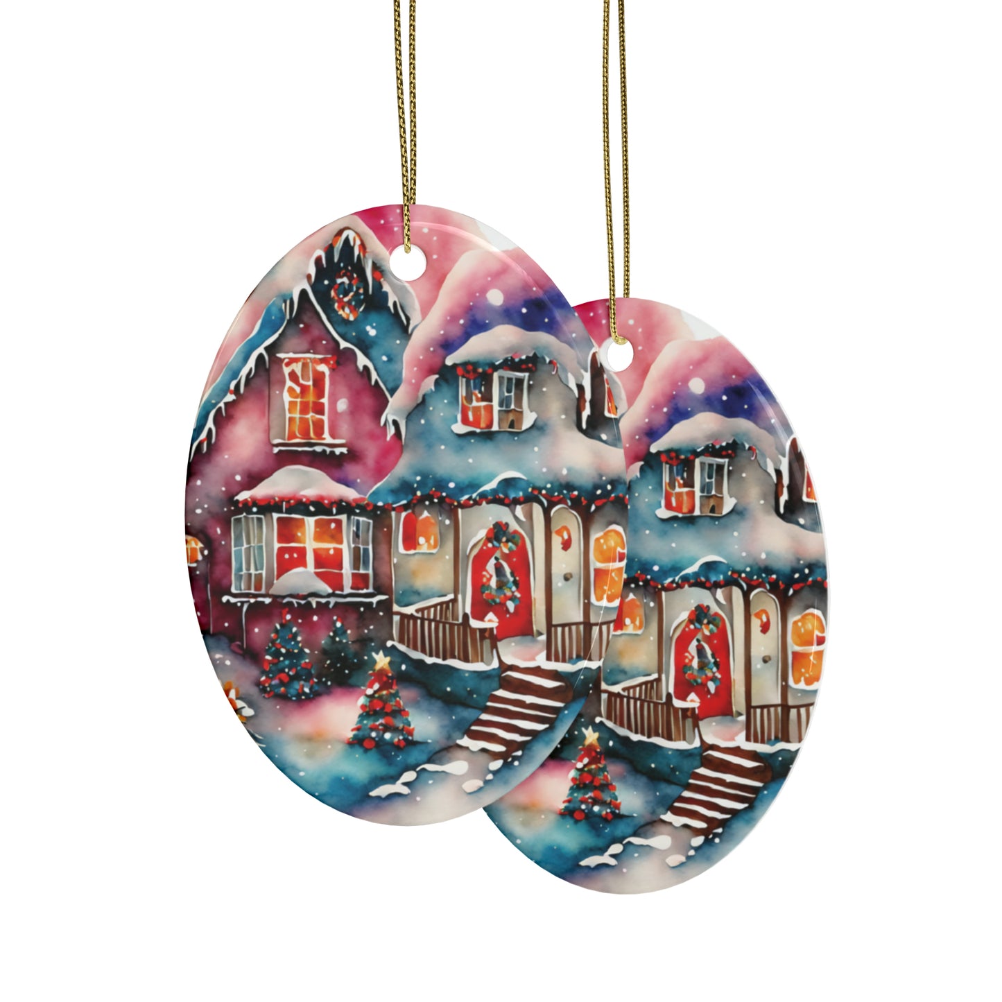 Idyllic Fantasy Christmas Scene | Ceramic Ornaments (1pcs, 5pcs, 10pcs, 20pcs) -16