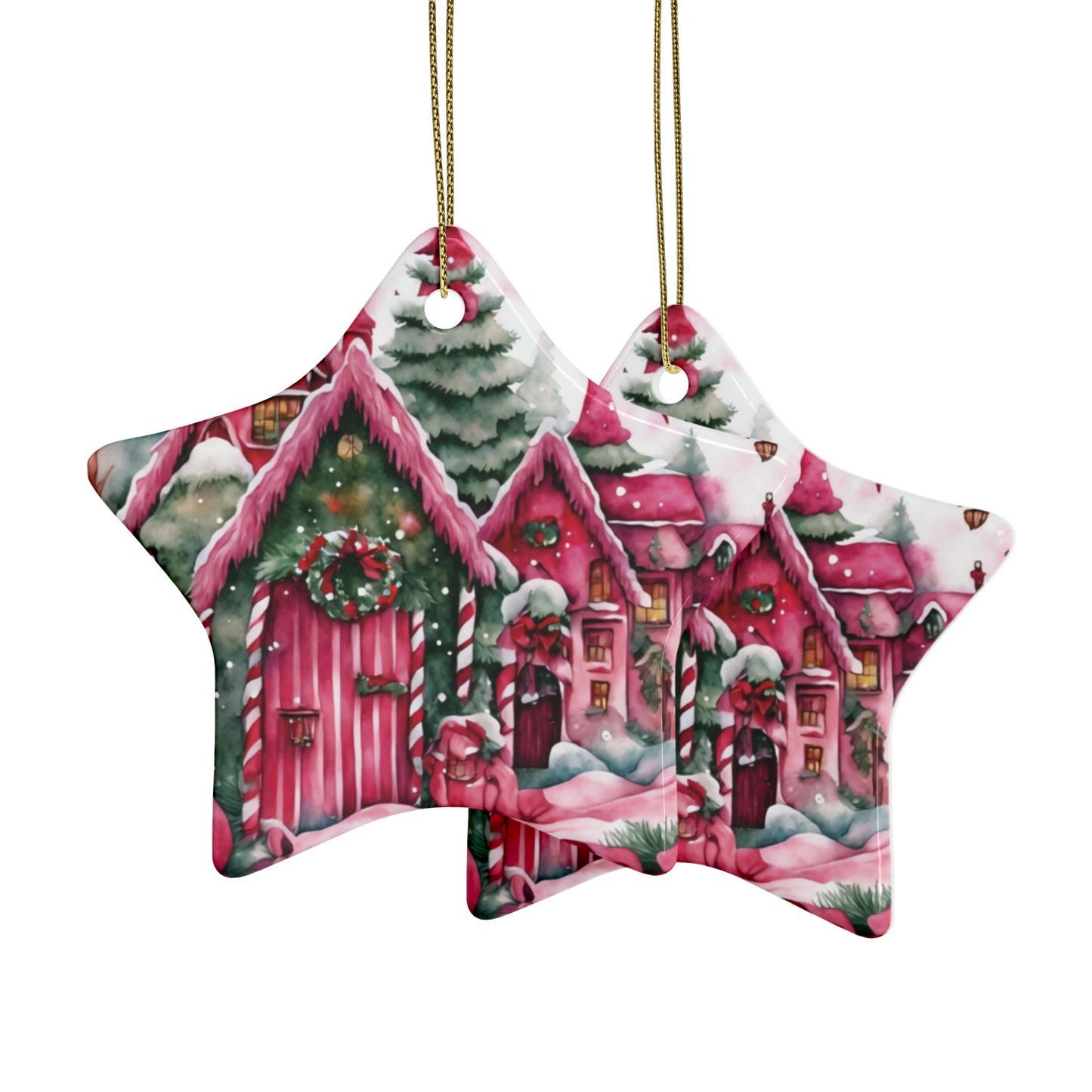 Idyllic Fantasy Christmas Scene | Pink Ceramic Ornaments (1pcs, 5pcs, 10pcs, 20pcs) - 26
