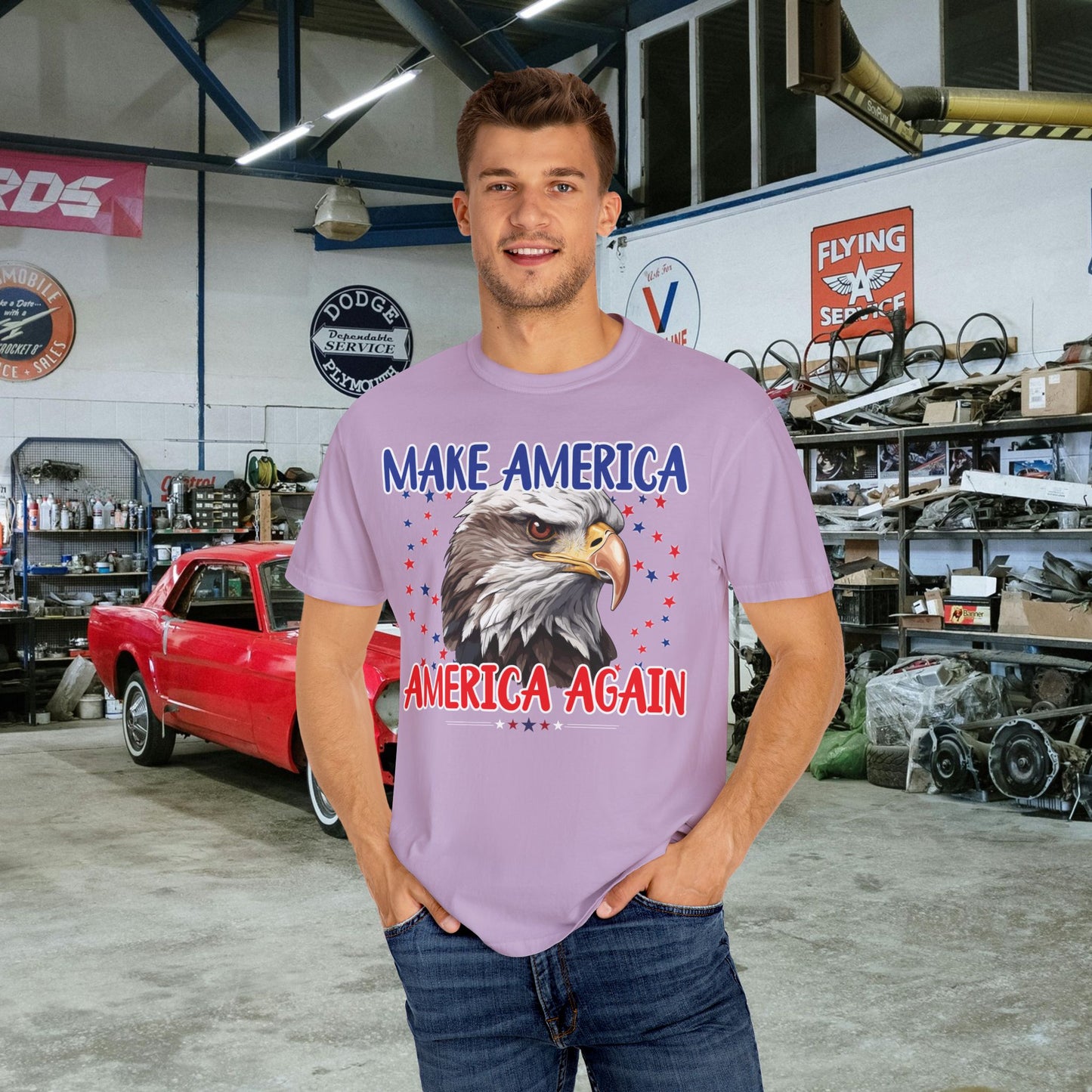 Make America America Again | Men's Garment-Dyed T-Shirt - Bald Eagle & Stars