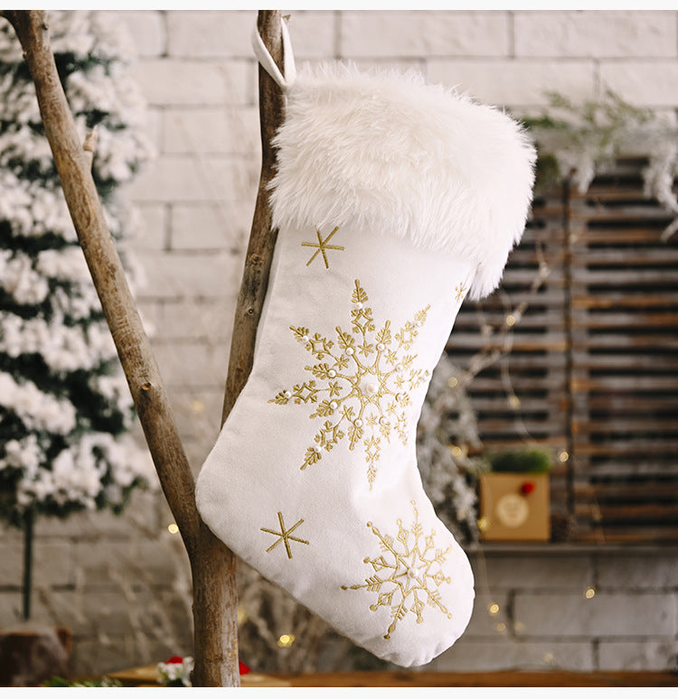 Pearl Snowflake | Luxury Christmas Stockings - Plush Holiday Decorations