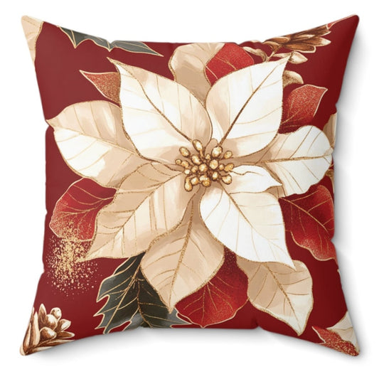 Creamy Poinsettia - Faux Suede Square Cover & Pillow 14x14"