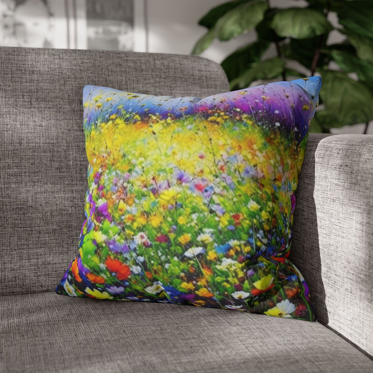 Wildflower Meadow - Spun Polyester Square Pillowcase Cushion Cover