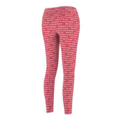 Berry Red Merry Christmas Seasons Greetings - Women's Cut & Sew Casual Leggings