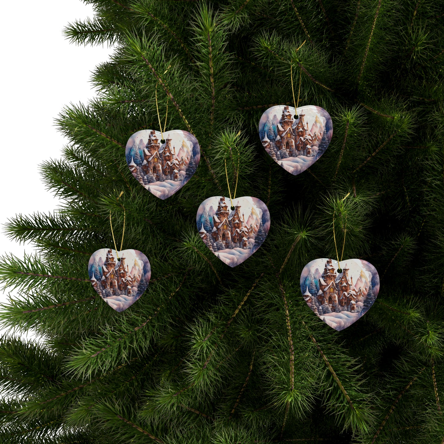 Idyllic Fantasy Christmas Scene | Ceramic Ornaments (1pcs, 5pcs, 10pcs, 20pcs) - 6