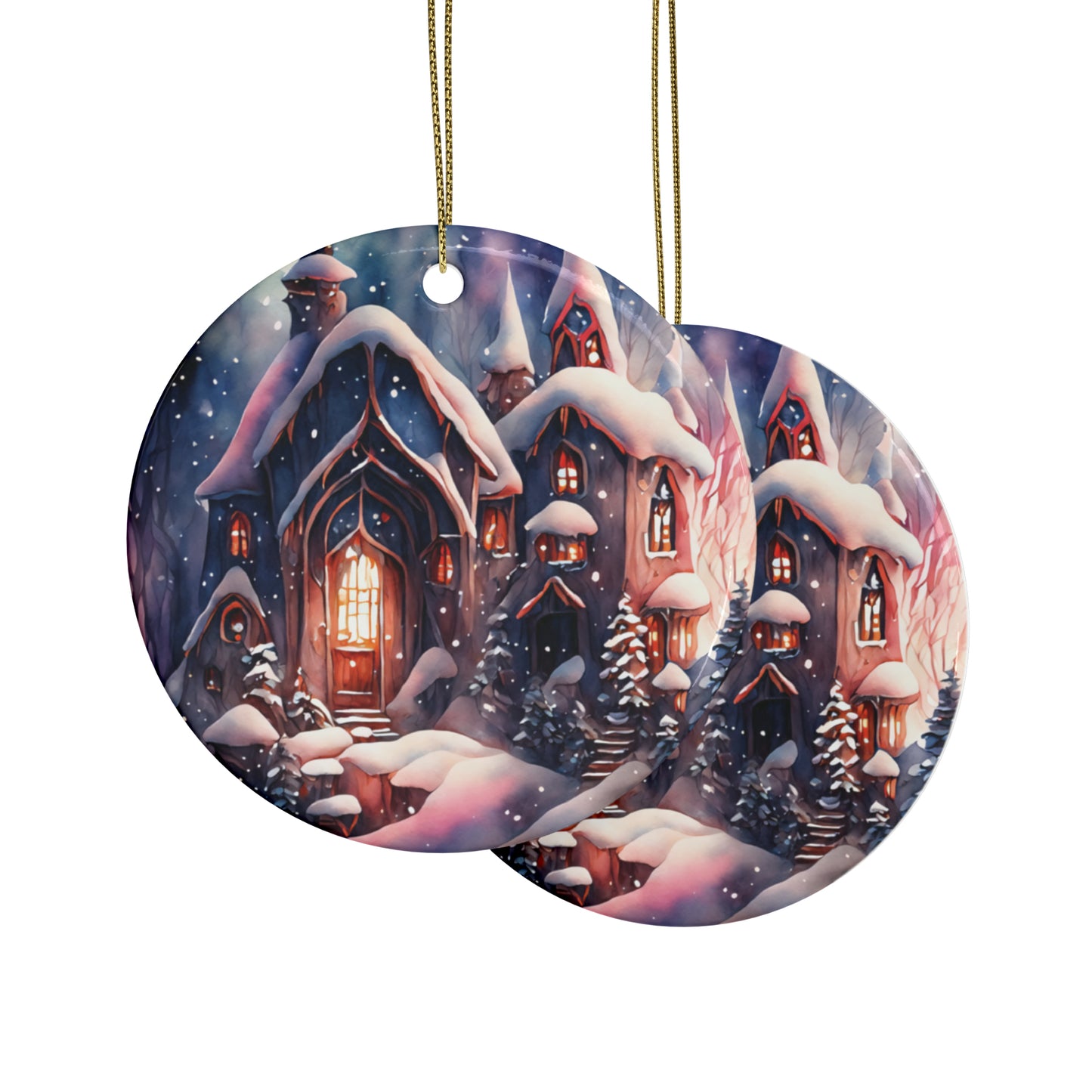 Idyllic Fantasy Christmas Scene | Ceramic Ornaments (1pcs, 5pcs, 10pcs, 20pcs) - 25