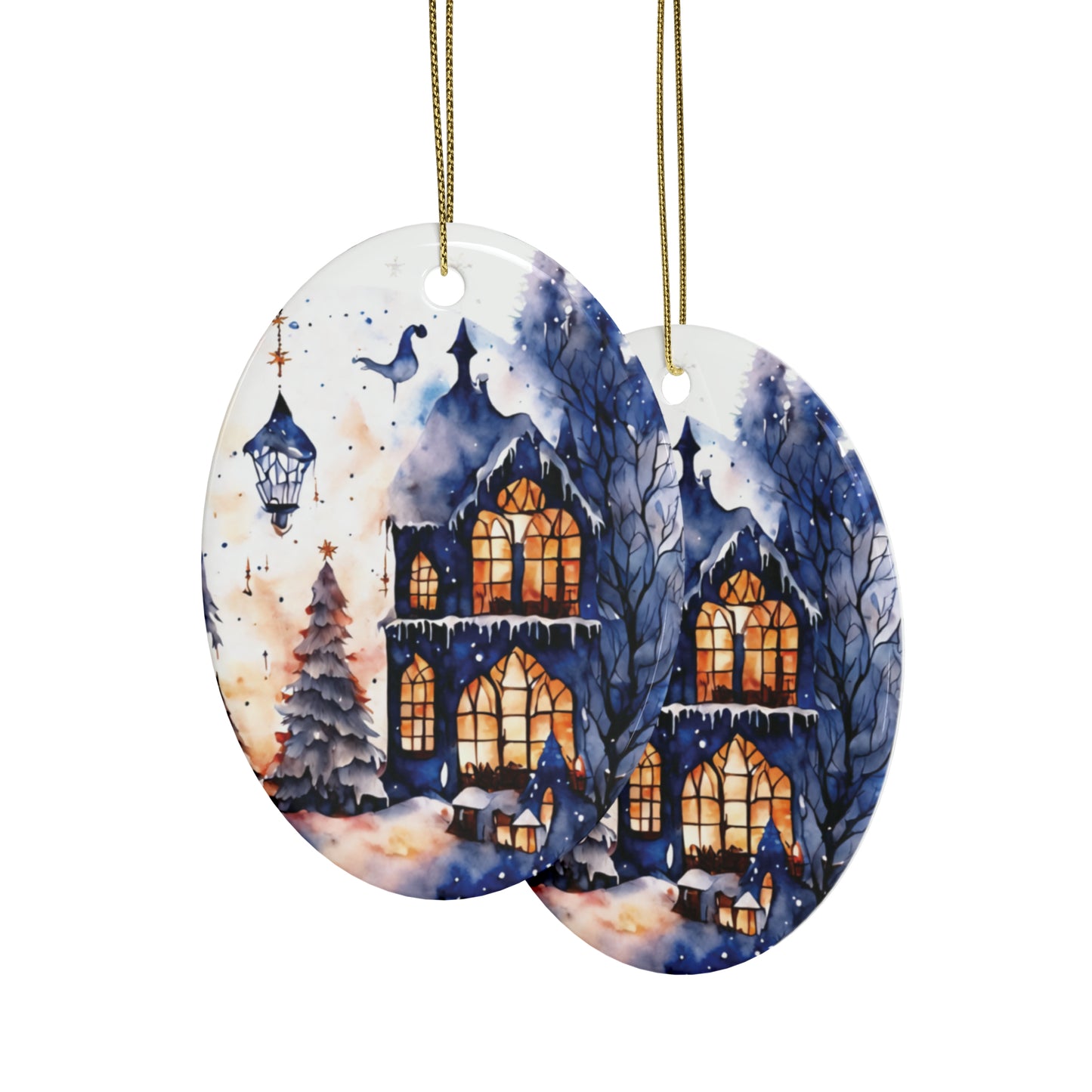 Idyllic Fantasy Christmas Scene | Ceramic Ornaments (1pcs, 5pcs, 10pcs, 20pcs) - 23