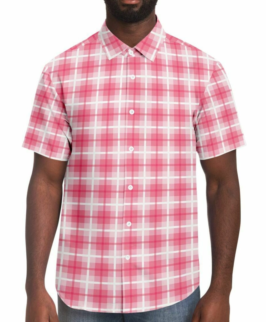 Pink Plaid Short Sleeve Button Down Shirt