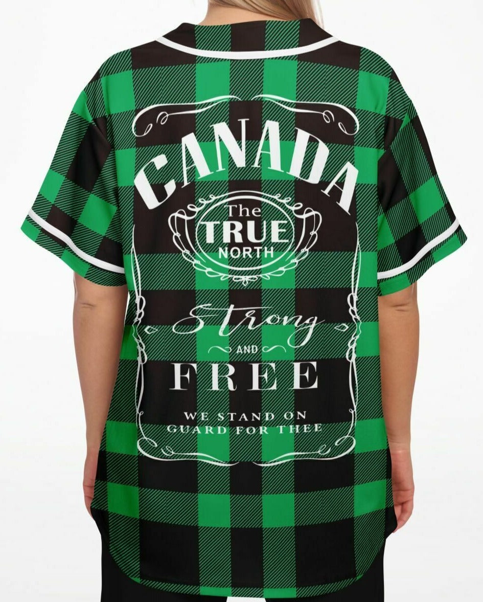 True North Strong and Free Green Plaid Baseball Jersey