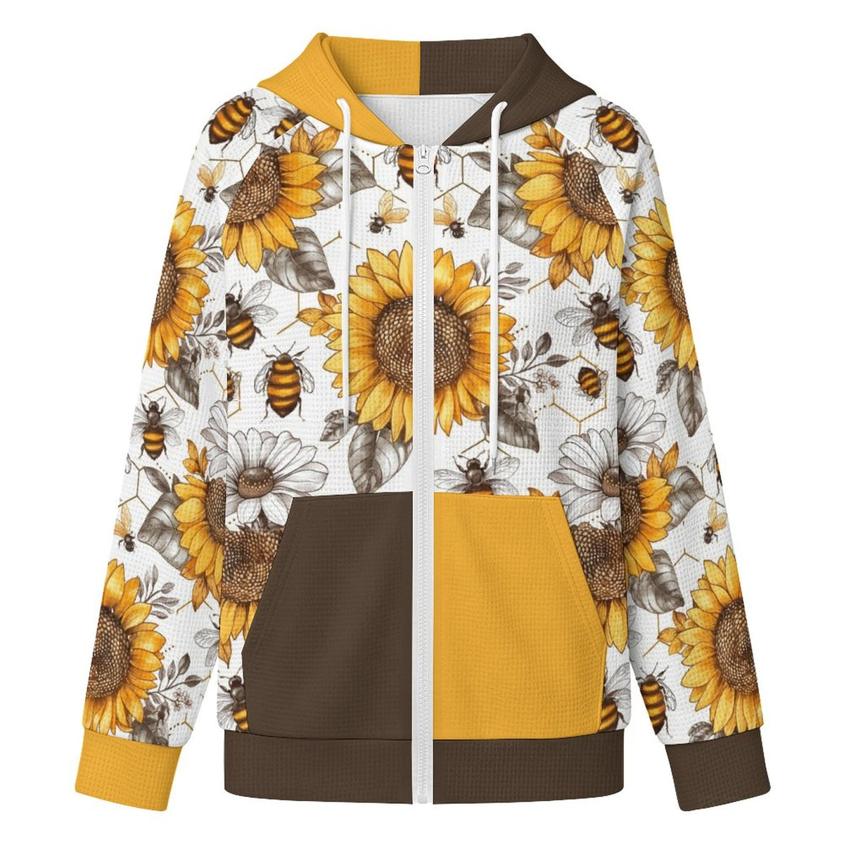 Brown & Yellow 220gsm Hoodie Zipper Sweater(All-Over Printing)