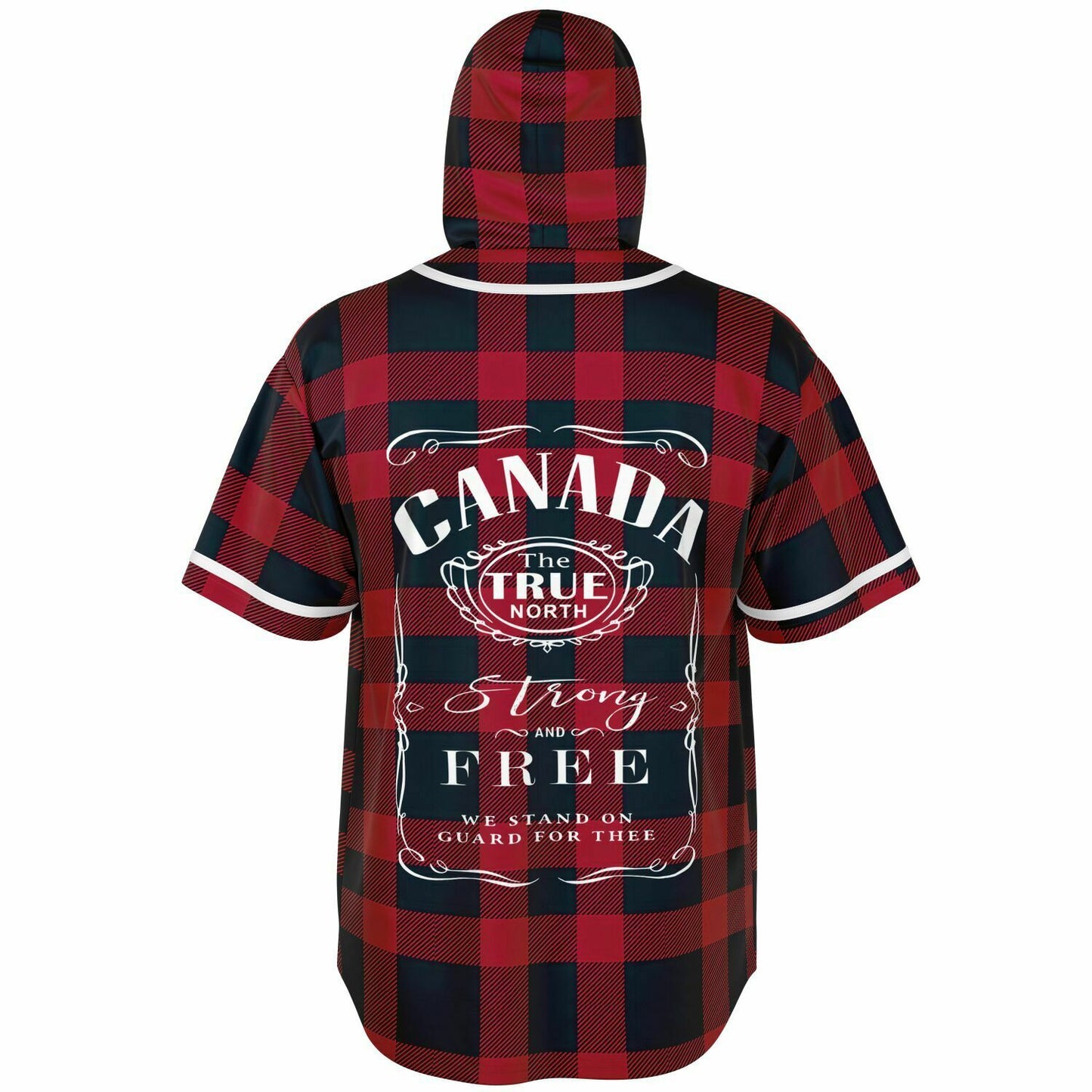 True North Strong and Free Red Plaid Hooded Baseball Jersey