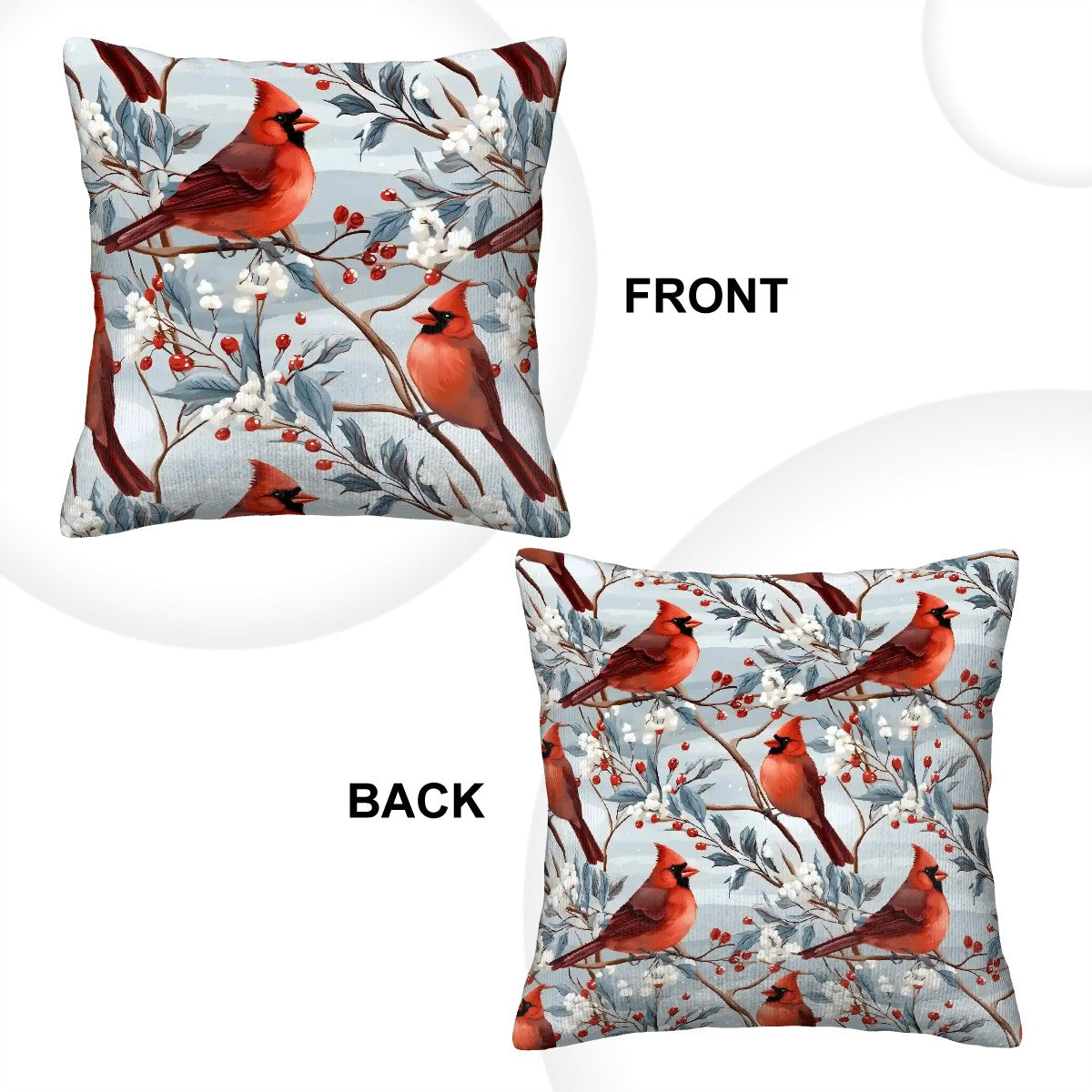 Winterberry Cardinals - Corduroy Throw Pillow Covers with Core (Double-Sided Design)