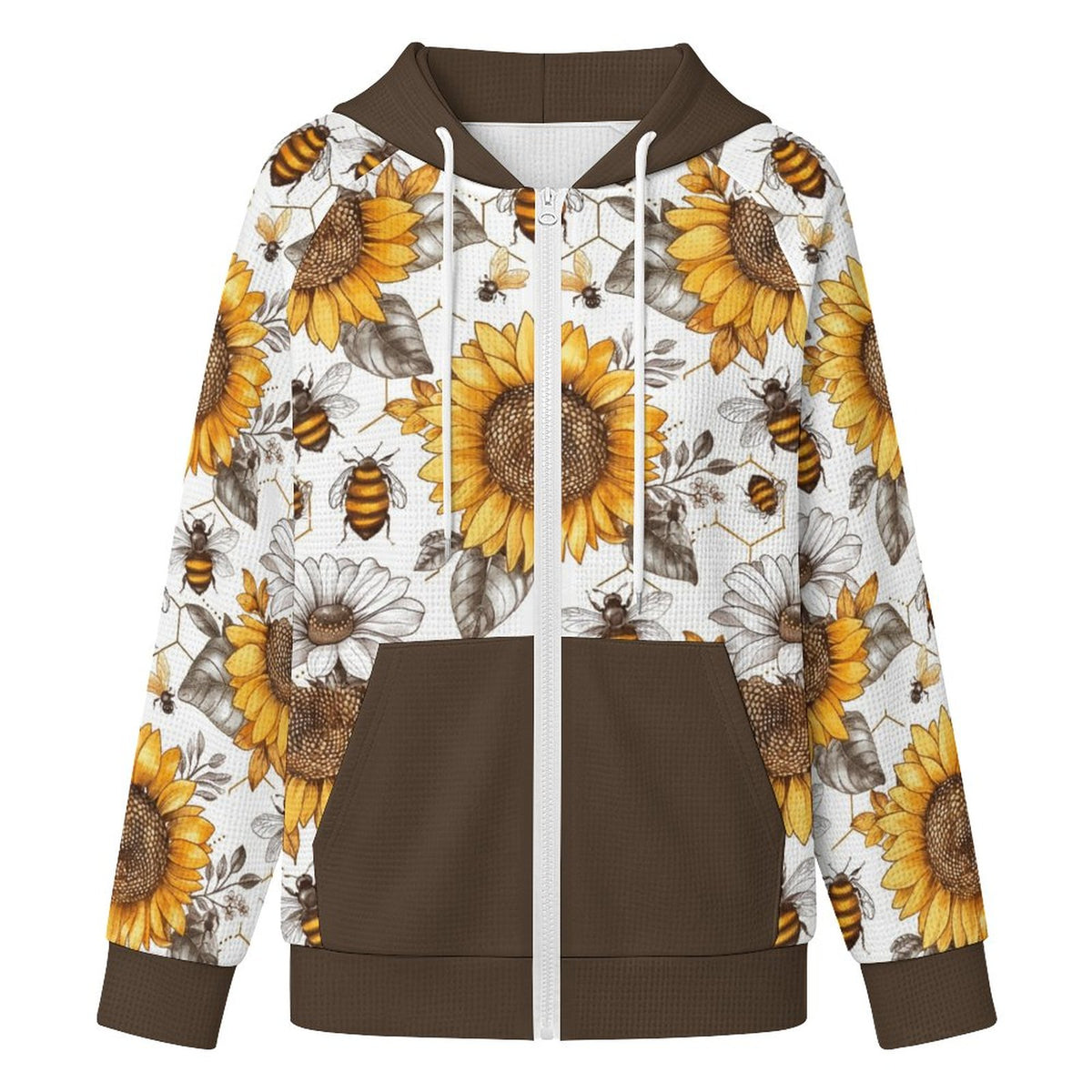 Brown - 220gsm Hoodie Zipper Sweater(All-Over Printing)