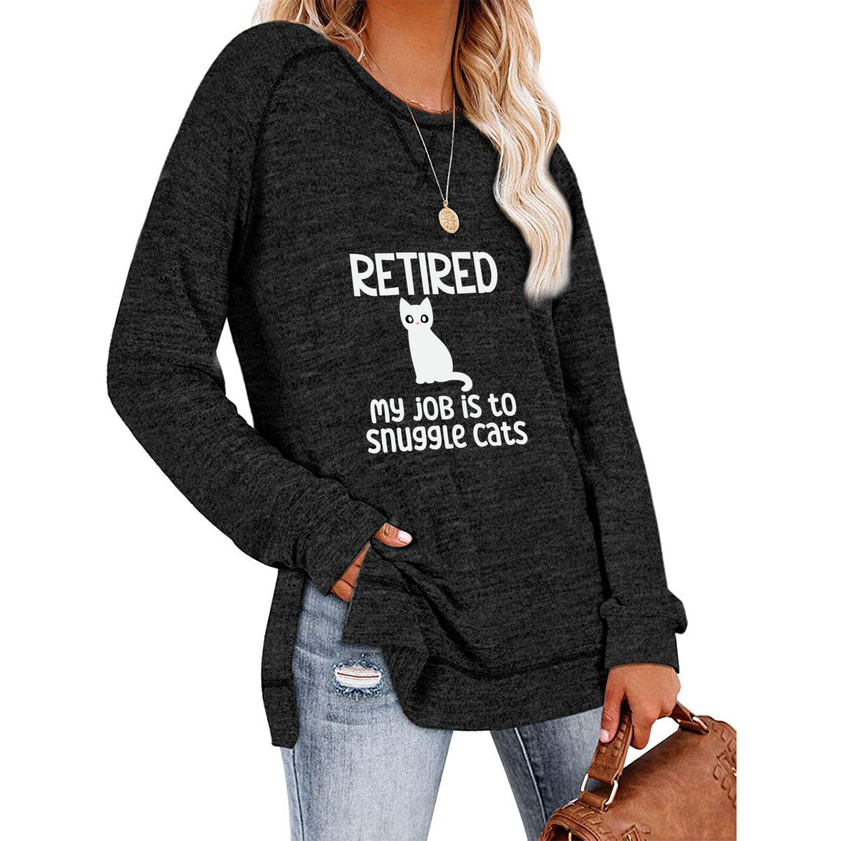 Retired - My Job is to Snuggle Cats - Women's Long Sleeve Raglan Sweater