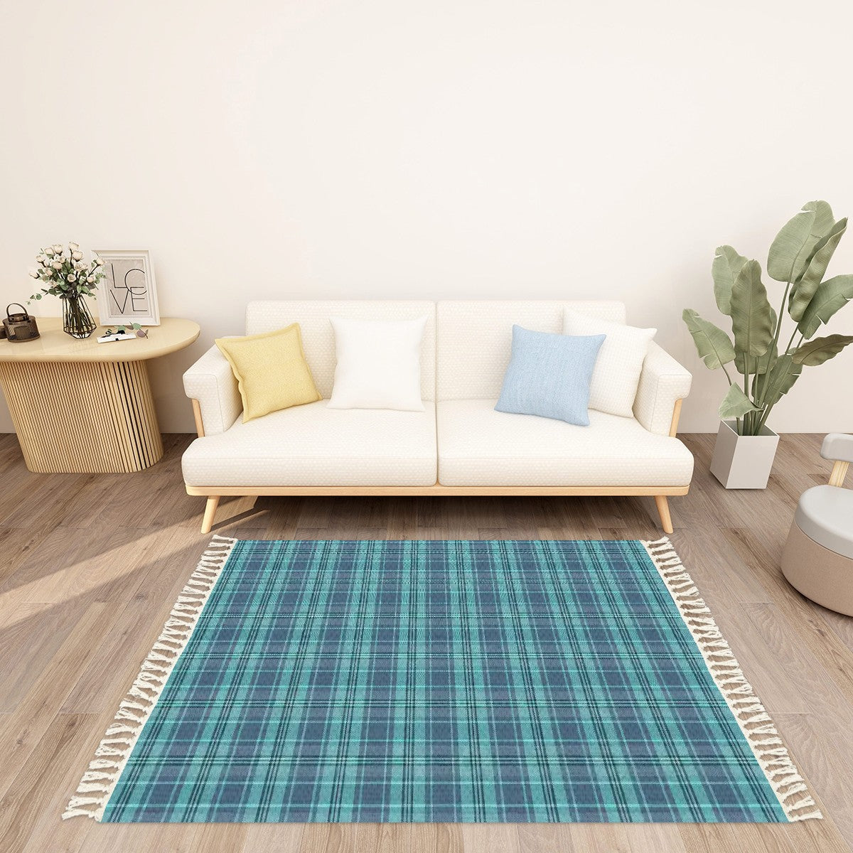 Retro Vintage Cabin/Cottage Plaid Tasselled Area Rug