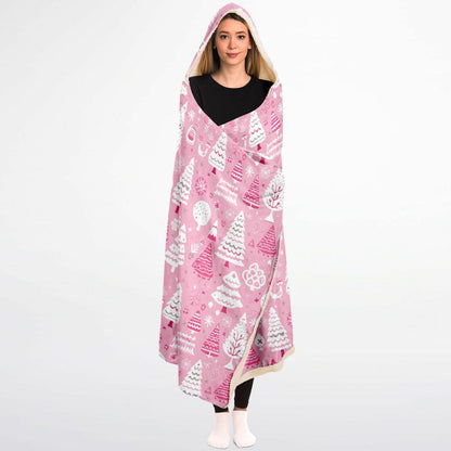 Pink Christmas Trees - Hooded Micro Fleece Blanket – Ultra Soft with Unique Graphics