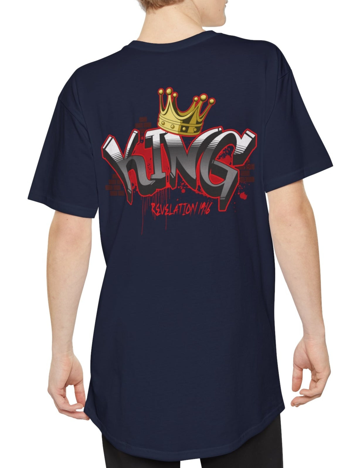 King of kings and Lord of lords Print on Back Unisex Long Body Urban Tee. Revelation 19:16