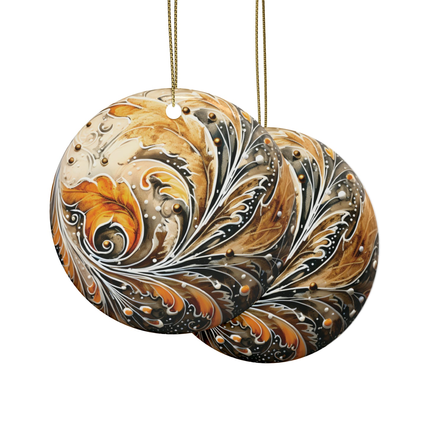 Gold Heart Swirl Ceramic Christmas Ornaments (1pcs, 5pcs, 10pcs, 20pcs)
