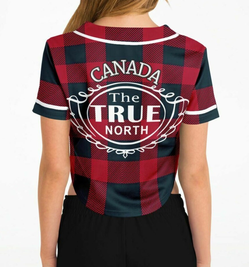 Canada The True North RED Plaid Cropped Baseball Jersey