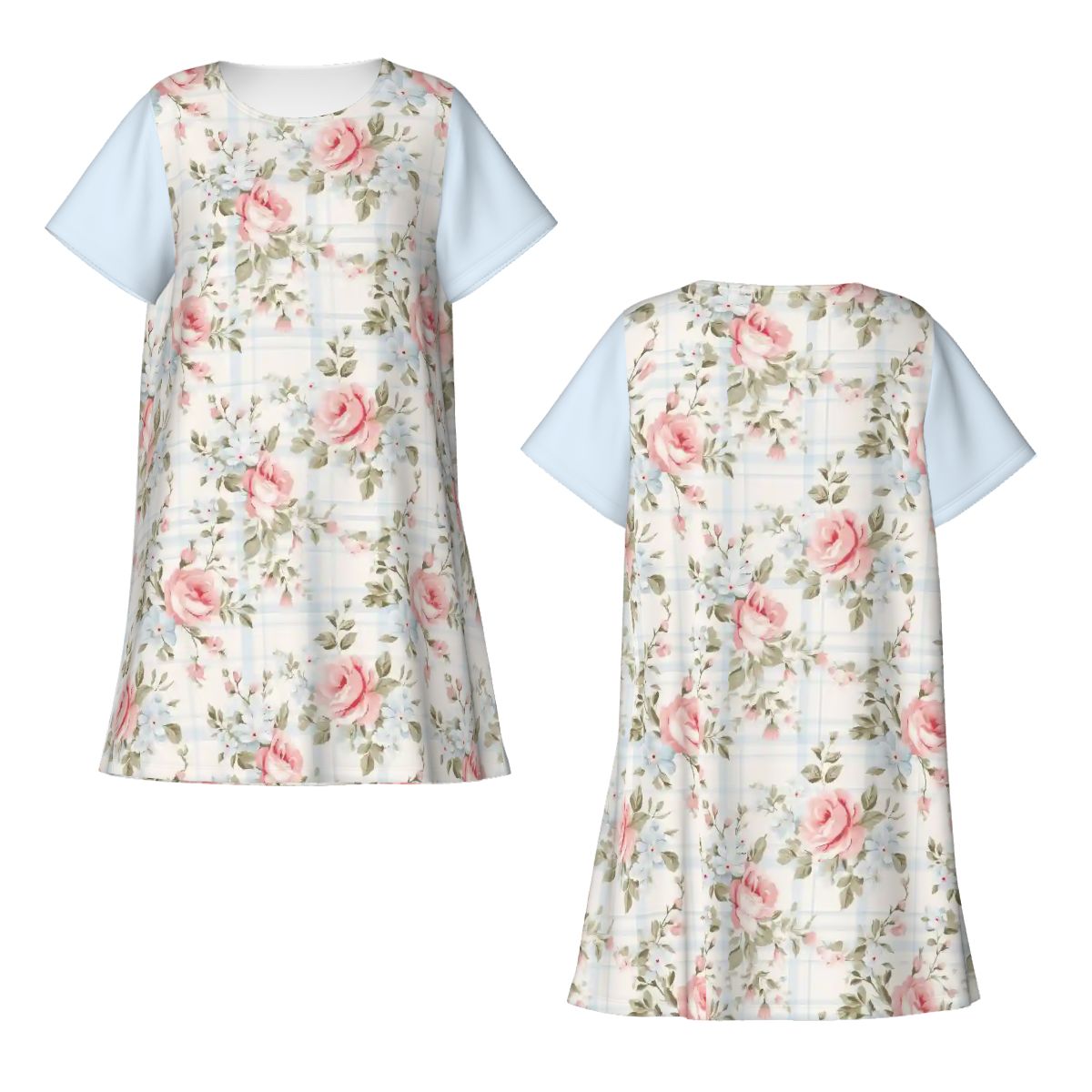 Vintage Flowers Plaid | Comfy Cotton-Feel Nightshirt Women’s Sleepwear – Soft and Easy to Wear