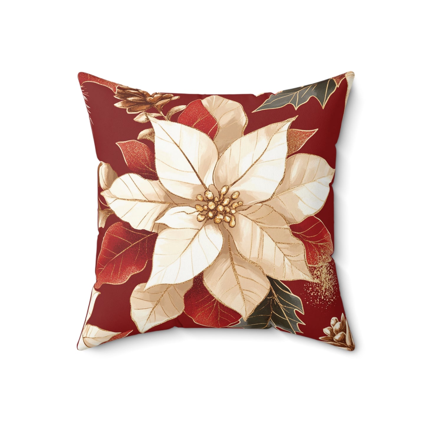 Creamy Poinsettia - Faux Suede Square Cover & Pillow 14x14"
