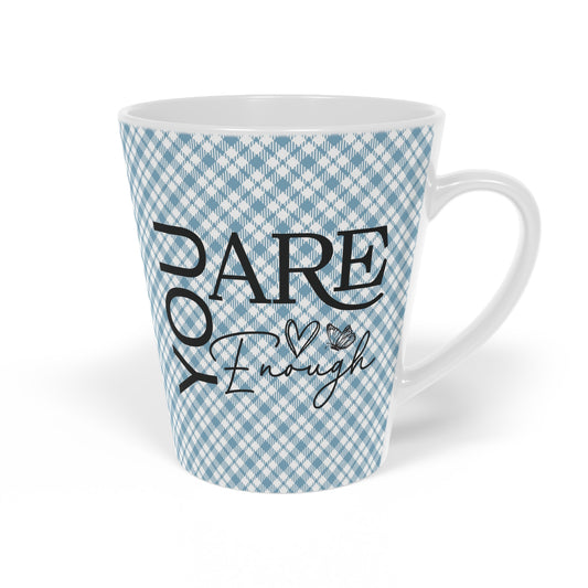 You Are Enough - Ceramic Latte Mug, 12oz - Blue Check