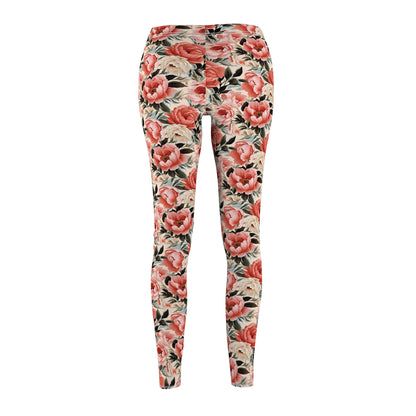 Peach Peonies - Women's Cut & Sew Casual Leggings