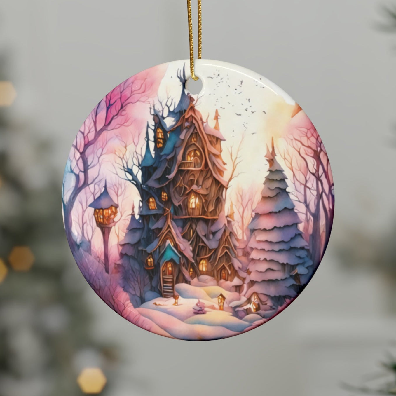 Idyllic Fantasy Christmas Scene | Ceramic Ornaments (1pcs, 5pcs, 10pcs, 20pcs) - 12