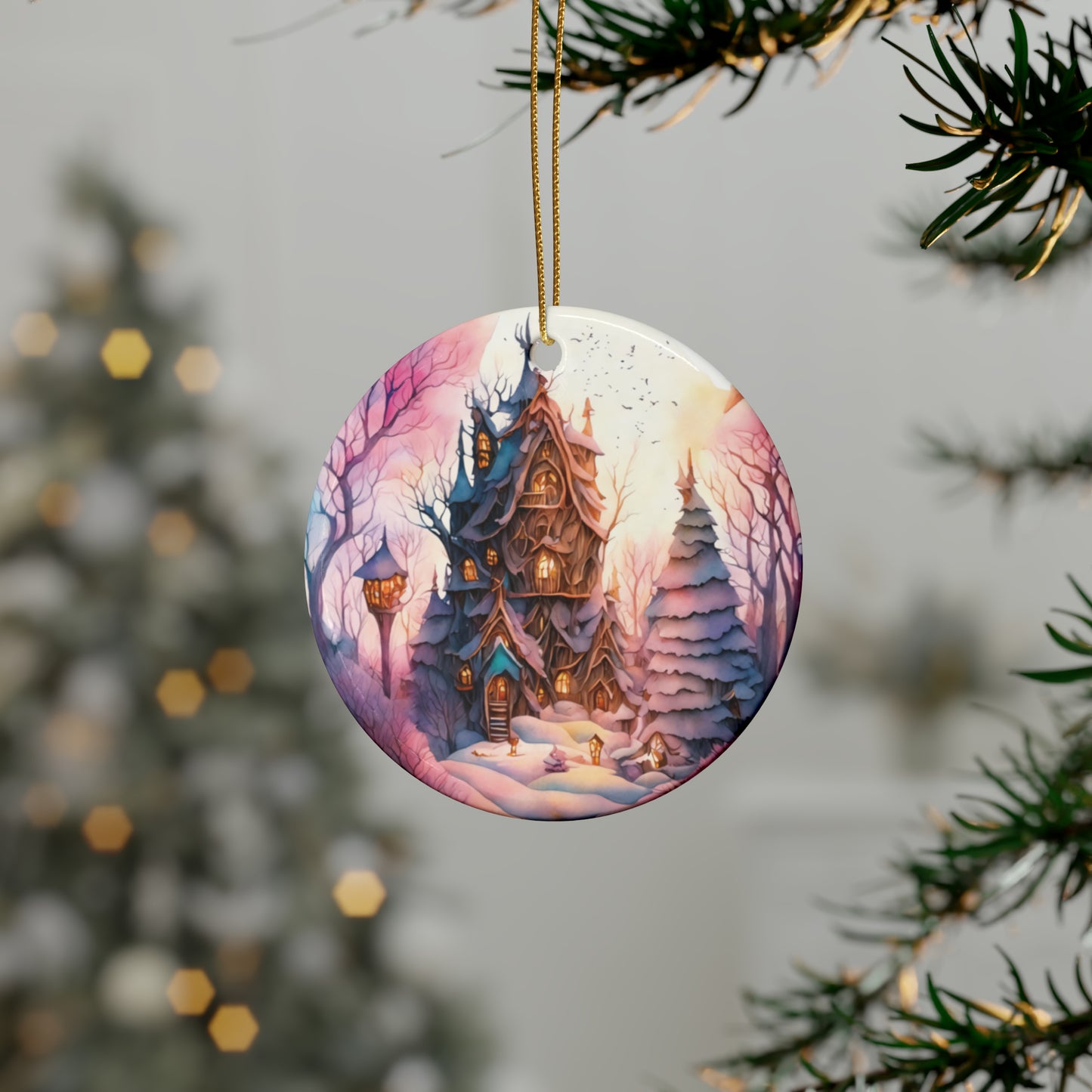 Idyllic Fantasy Christmas Scene | Ceramic Ornaments (1pcs, 5pcs, 10pcs, 20pcs) - 12