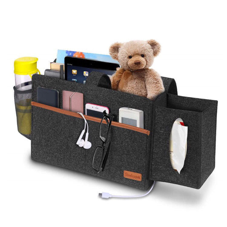Felt Bedside Caddy | Hanging Storage Organizer with Tissue Holder & Bottle Pocket